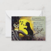 ヴィンテージカッコいいハロウィンホリデーブラックキャットフクロウ ノートカード (正面)