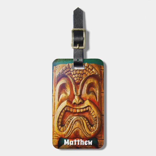 ヴィンテージカッコいいハワイティキ顔タイポグラフィモノグラム ラゲッジタグ (正面縦)