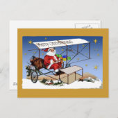 ヴィンテージカッコいいバイプレーンサンタクロース シーズンポストカード (正面/裏面)