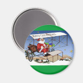 ヴィンテージカッコいいバイプレーンサンタクロース マグネット (正面/裏面)