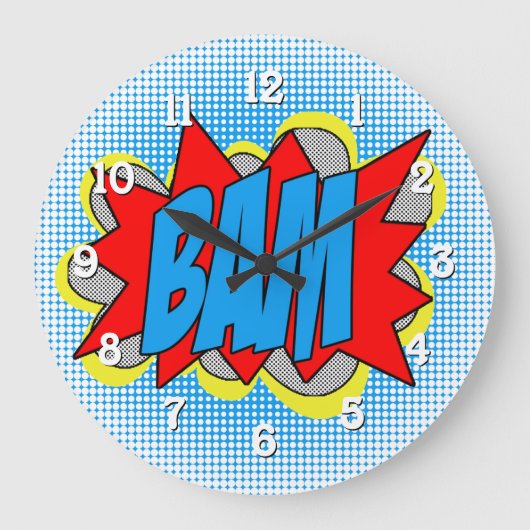 ヴィンテージカッコいい漫画ブックアポップ・アートのートスタイルBAM! ラージ壁時計 (正面)