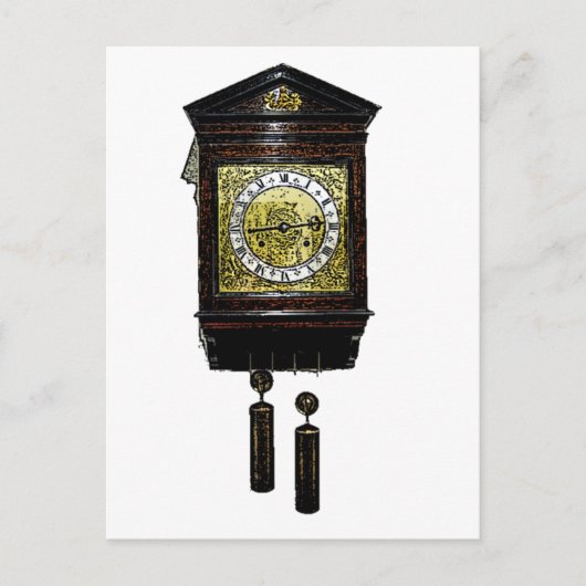 ヴィンテージカッコウ時計インクスケッチ時計 ポストカード (正面)