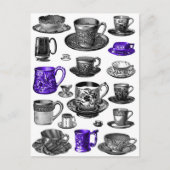 ヴィンテージカップとソーサーズブルー ポストカード (正面)