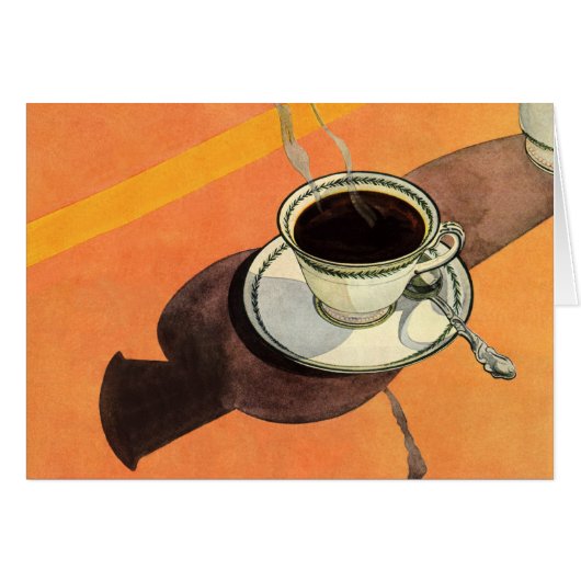 ヴィンテージカップのコーヒー、ソーサー、スプーン、レトロダイナー (正面横)