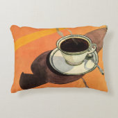 ヴィンテージカップのコーヒー、ソーサー、スプーン、レトロダイナー アクセントクッション (正面)