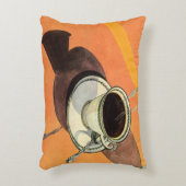 ヴィンテージカップのコーヒー、ソーサー、スプーン、レトロダイナー アクセントクッション (正面(垂直))