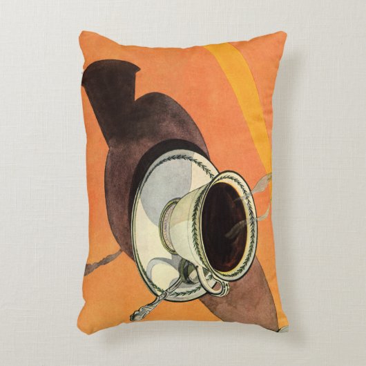 ヴィンテージカップのコーヒー、ソーサー、スプーン、レトロダイナー アクセントクッション (正面(垂直))