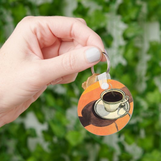 ヴィンテージカップのコーヒー、ソーサー、スプーン、レトロダイナー キーホルダー (手)