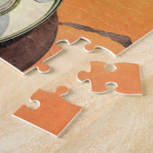 ヴィンテージカップのコーヒー、ソーサー、スプーン、レトロダイナー ジグソーパズル (側面)