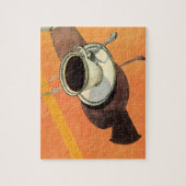 ヴィンテージカップのコーヒー、ソーサー、スプーン、レトロダイナー ジグソーパズル (縦)