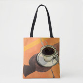 ヴィンテージカップのコーヒー、ソーサー、スプーン、レトロダイナー トートバッグ (正面)