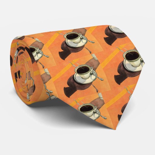 ヴィンテージカップのコーヒー、ソーサー、スプーン、レトロダイナー ネクタイ (ロール)