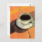 ヴィンテージカップのコーヒー、ソーサー、スプーン、レトロダイナー ポストカード (正面/裏面)