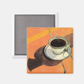 ヴィンテージカップのコーヒー、ソーサー、スプーン、レトロダイナー マグネット (正面/裏面)