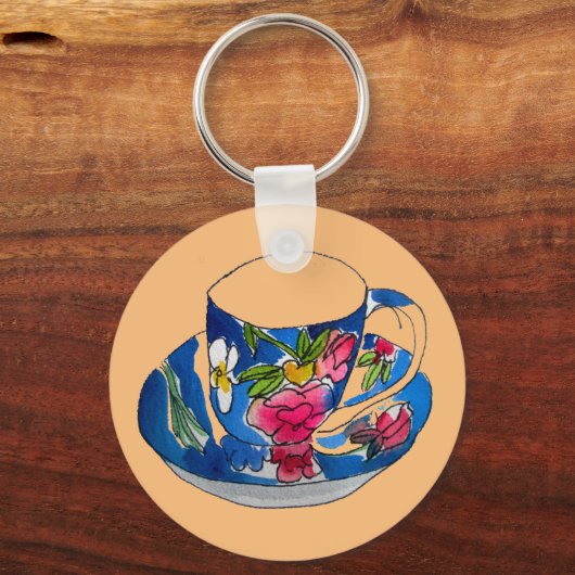 ヴィンテージカップオリジナル水彩イラストレーション キーホルダー (正面)