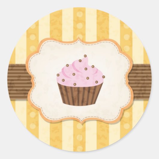 ヴィンテージカップケーキの背景 ラウンドシール (正面)