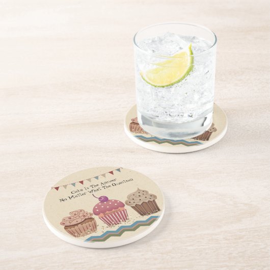 ヴィンテージカップケーキキュート引用文バンティンサンドストーン コースター (側面)