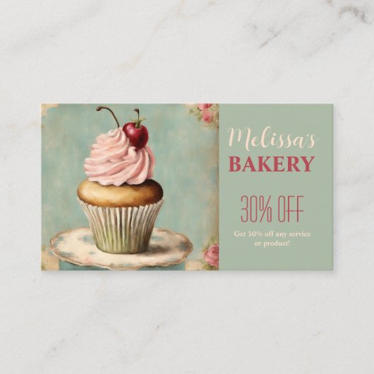 ヴィンテージカップケーキベイカーケータリングベーカリー 名刺 (正面)