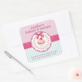 ヴィンテージカップケーキベーカリー水玉模様ストライプ スクエアシール (封筒)