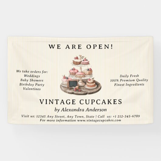 ヴィンテージカップケーキベーカリー菓子 横断幕 (横)