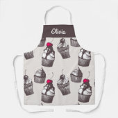 ヴィンテージカップケーキ模様、カスタム文字エプロン エプロン (正面)