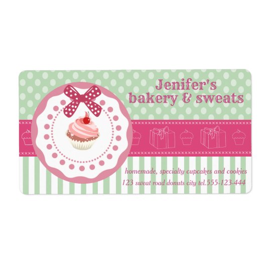 ヴィンテージカップケーキ&クッキー水玉模様 ラベル (正面)