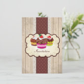 ヴィンテージカップケーキ,チョコレートバースデーパーティー 招待状 (スタンド正面)