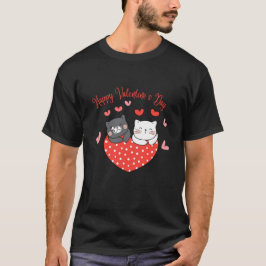 ヴィンテージカップルかわいい猫好きハッピーバレンタインデー Tシャツ