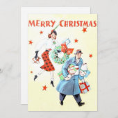 ヴィンテージカップルのクリスマスショッピング シーズンカード (正面/裏面)