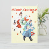 ヴィンテージカップルのクリスマスショッピング シーズンカード (スタンド正面)