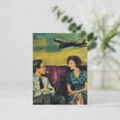 ヴィンテージカップルのソファ飛行機の空 ポストカード (スタンド正面)