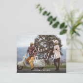 ヴィンテージカップルの結婚式は日付を保存 ポストカード (スタンド正面)