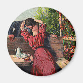 ヴィンテージカップルキスをするバレンタイン マグネット (正面)