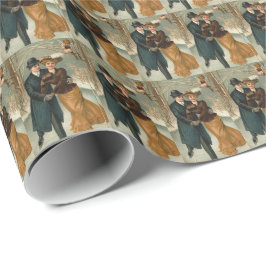 ヴィンテージカップルスケートで滑る ラッピングペーパー