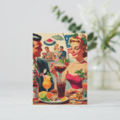 ヴィンテージカップルドリンク1950sイラストレーション ポストカード (スタンド正面)