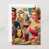 ヴィンテージカップルドリンク1950sイラストレーション ポストカード (正面/裏面)