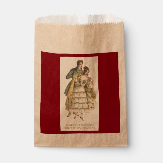 ヴィンテージカップルビクトリアンのクリスマスの好意バッグ フェイバーバッグ (正面)