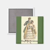 ヴィンテージカップルビクトリアンの初めてのクリスマス マグネット (正面/裏面)