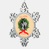 ヴィンテージカップルホリーリースカスタムテンプレート写真 スノーフレークピューターオーナメント (右)