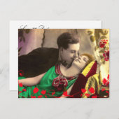 ヴィンテージカップル日付テンプレートの保存 案内ポストカード (正面/裏面)