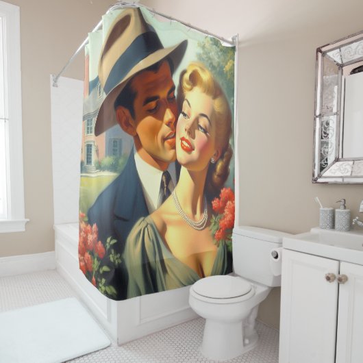 ヴィンテージカップル油彩画 シャワーカーテン (インサイチュ)