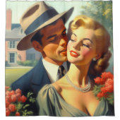 ヴィンテージカップル油彩画 シャワーカーテン (正面)