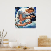 ヴィンテージカップル漫画ポップ・アートのレトロアートラブ ポスター (キッチン)