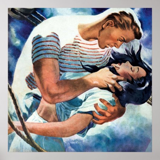 ヴィンテージカップル漫画ポップ・アートのレトロアートラブ ポスター (正面)