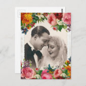 ヴィンテージカップル結婚のバラはがき ポストカード (正面/裏面)