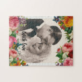 ヴィンテージカップル結婚のバラ ジグソーパズル (横)