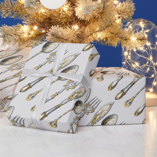 ヴィンテージカトラリーシェフ卒業DIYカラー ラッピングペーパー (クリスマス)