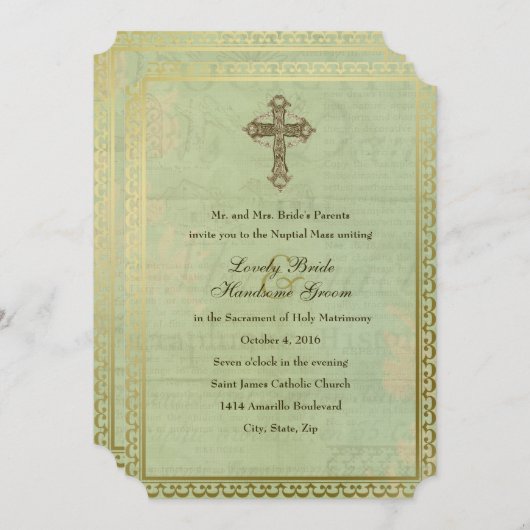 ヴィンテージカトリック十字架アンティーク結婚式招待状 招待状 (正面/裏面)