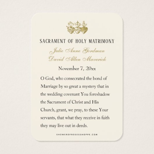 ヴィンテージカトリック結婚式の引き出物祈りの言葉カード (裏面)