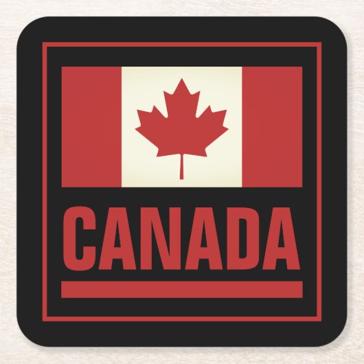 ヴィンテージカナダのカエデ葉旗 スクエアペーパーコースター (正面)